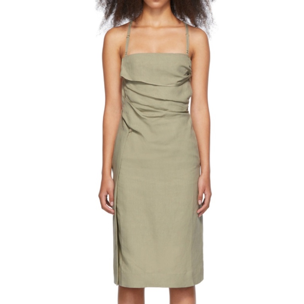 Jacquemus La Robe Laurier Linen Midi Dress in Green